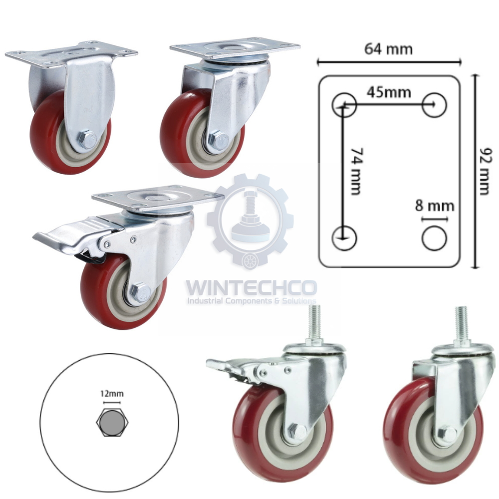 Bánh xe PVC đỏ D75