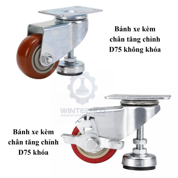Bánh xe kèm chân tăng chỉnh D75