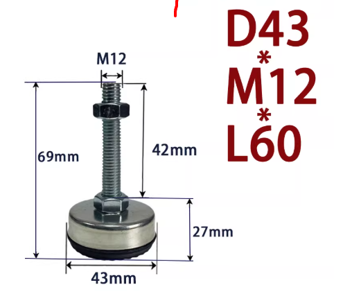 Chân tăng chỉnh thép mạ D43xM12x60