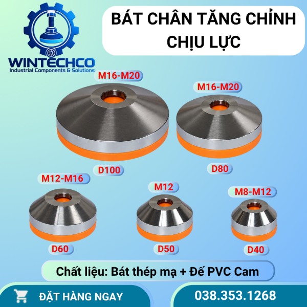 Bát chân tăng chỉnh chịu lực thép mạ – Đệm PVC D40–D100 | WINTECHCO