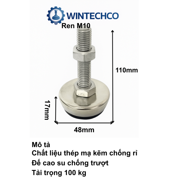 Chân tăng chỉnh thép mạ D48xM10x100