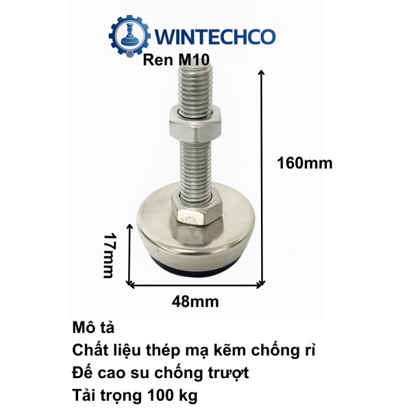 Chân tăng chỉnh thép mạ D48xM10x150
