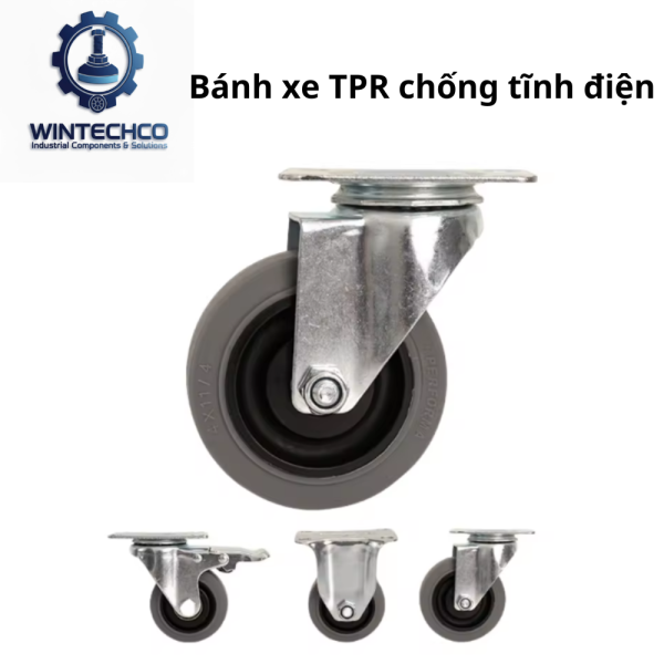 Bánh xe chống tĩnh điện D75 (75mm) - mặt bích và cọc ren