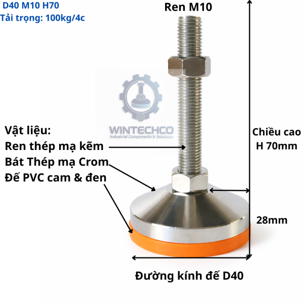 Chân tăng chỉnh chịu tải nặng D40xM10x70